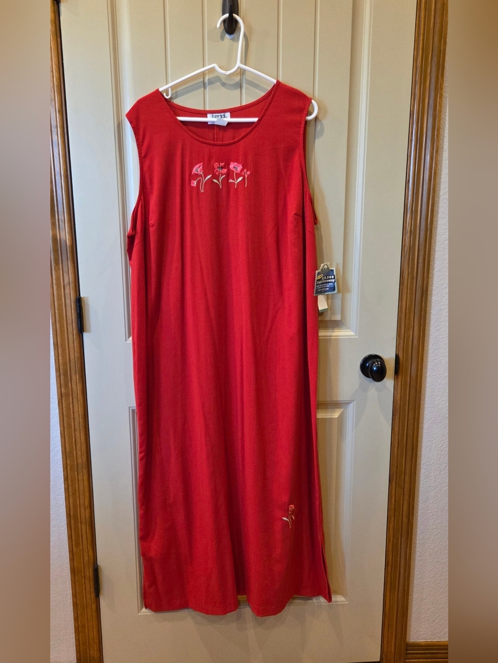 NWT Vintage Teddi Red Embroidered Poppy Maxi Dress Plus Size 2X Crepe Slit 90s
